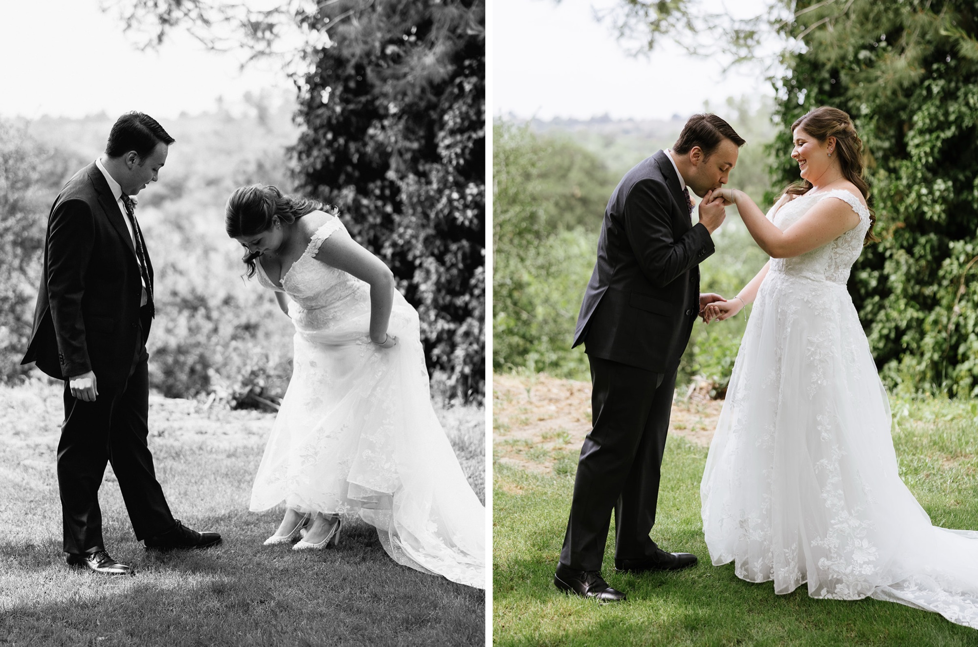 outdoor first look on wedding day; first look locations at Temecula Creek Inn